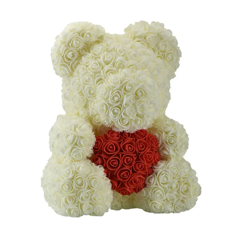 Лучшие DIY подарки на день Святого Валентина 35 см Черная роза медведь с горячим красным сердцем и прекрасная корона для подруги жены любовника детей - Color: Cream Red