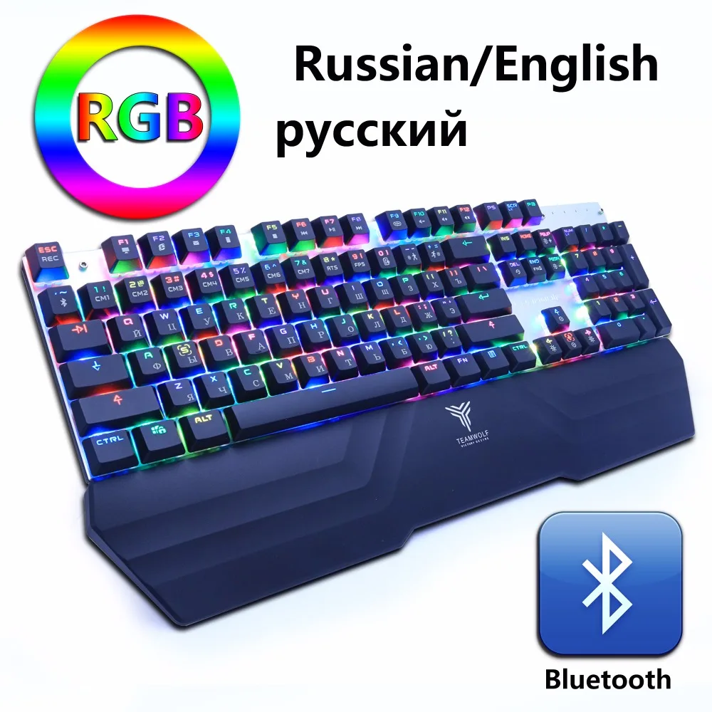 

Wireless Bluetooth Gaming Mechanical Keyboard RGB Backlit LED Anti-ghosting Teclado for Gamer PC phone ipad Russian English