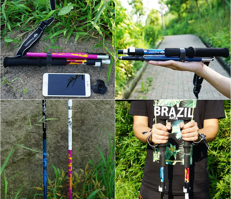 Fibra de Carbono 2 Pcs Caminhadas Dobrar Pólos Trekking Ultraleve Ajustável Dobrável Viagem Caminhada Nórdica Varas 1 Par 4 Cheap Bengalas