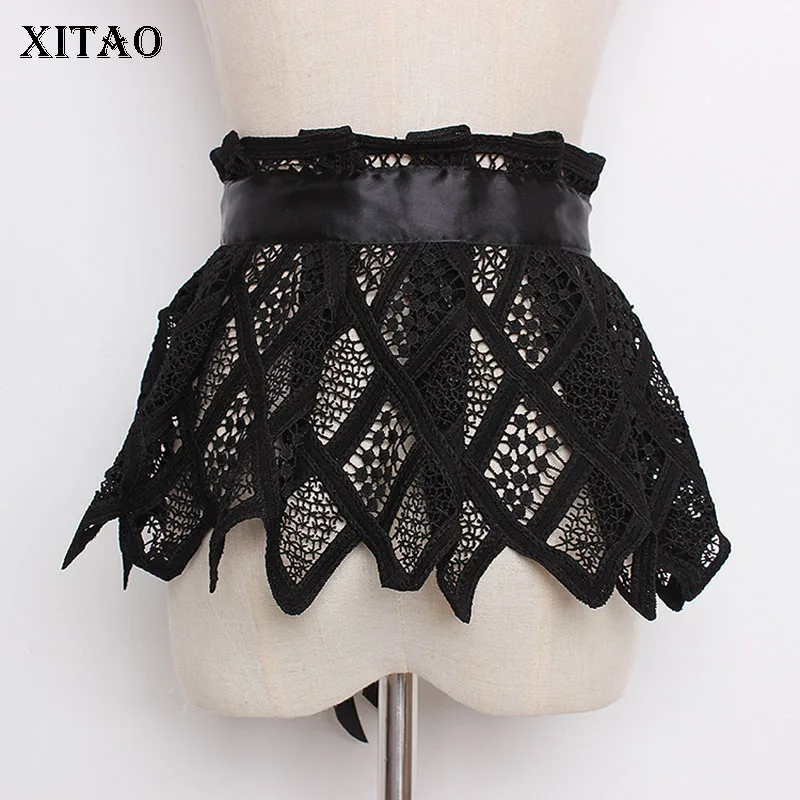 

[XITAO] 2019 Spring Summer Fashion New Solid Color Lace Loose Cummerbunds Female Hollow Out Irregular Casual Cummerbunds DLL3158