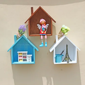 

Home Storage Case Wooden Holder Box Wall Hanging Decorative Storage Box Flower Pot House Pattern Storage Holders & Racks