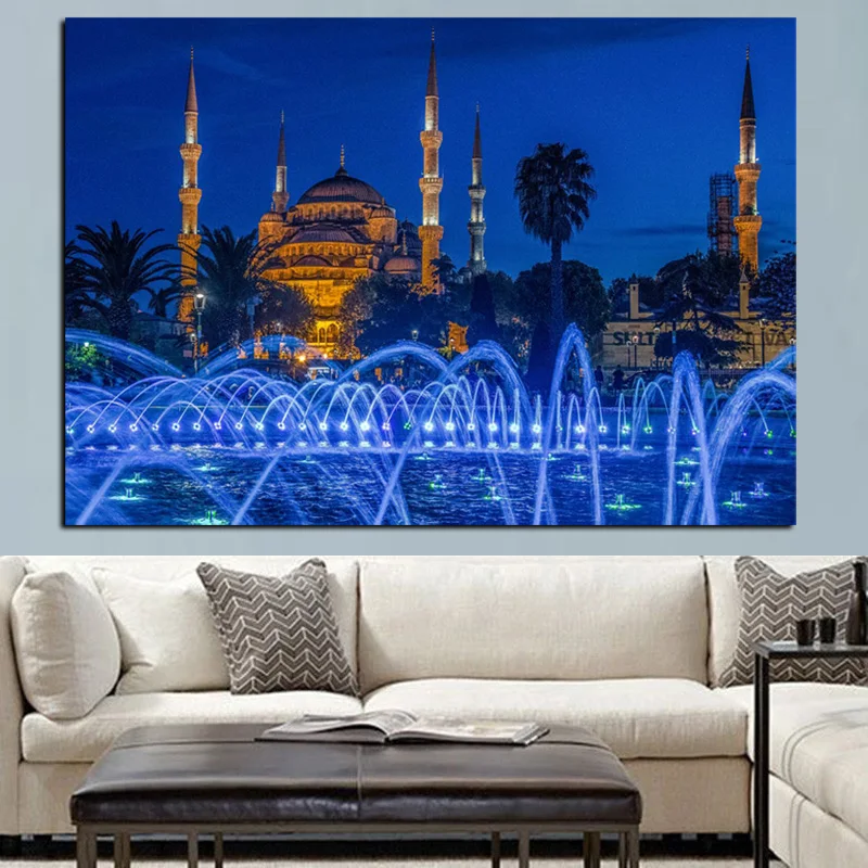 HD Print Islamic Blue Turkey Istanbul Sultan Ahmed Mosque Religious Poster on Canvas Wall Painting for Living Room Sofa Cuadros (3)