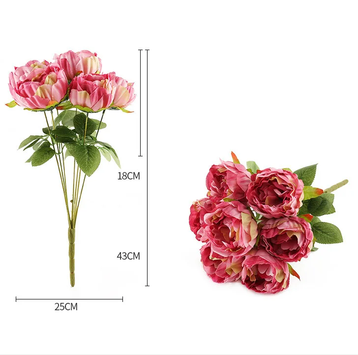 Autumn red artificial flower silk peonies bouquet fake peony rose wedding bouquet home decor