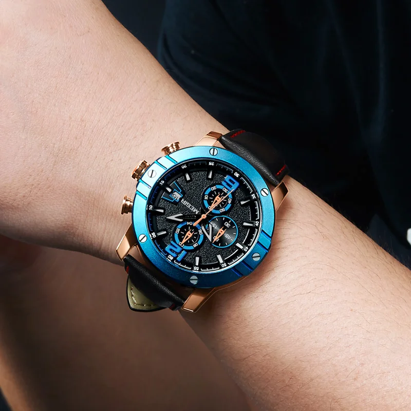 MEGIR Men Watch Relogio Masculino Top Brand Luxury Leather Military Watch Clock Men Quartz Watches