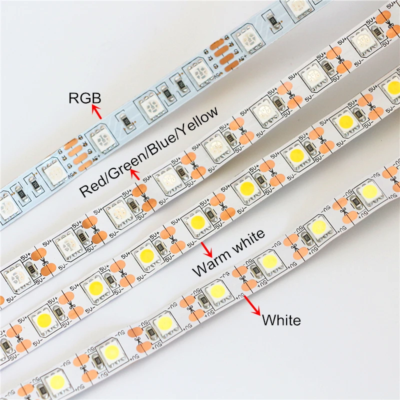 DC 5 В Светодиодная лента 5050 SMD 5 м 60 светодиодный s/M светодиодный гибкий светильник белый/теплый белый/красный/зеленый/синий/желтый/RGB светодиодный ленточный светильник