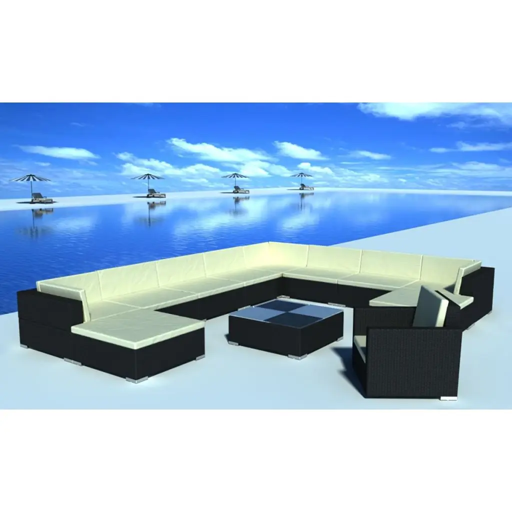 vidaXL 35 pcs Black Poly Rattan Seat Set Garden Furnituregarden