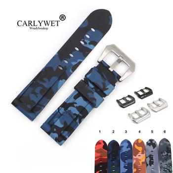 

CARLYWET 22 24mm Camo Blue Black Grey Red Waterproof Silicone Rubber Replacement Watch Band Loops Strap For Panerai Luminor