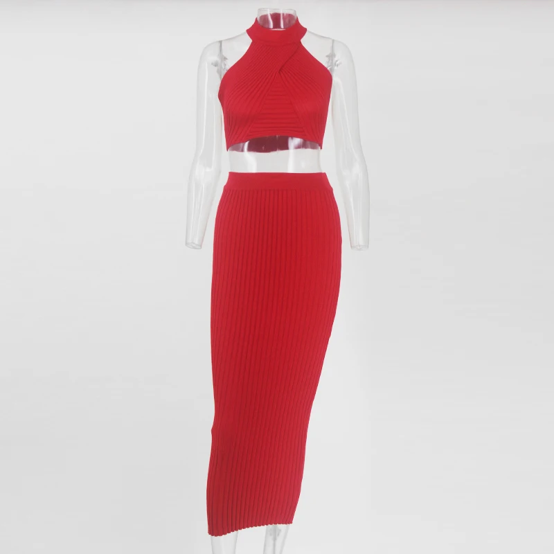 Tobinoone, вязаное женское длинное платье, открытая спина, Макси платье с высоким разрезом, Платья для вечеринок, женская сексуальная облегающая Клубная одежда - Цвет: Красный