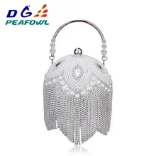 Forma de bola redonda pérola frisado borla noite bolsas ouro ombro corrente sacos festa moda artesanal casamento favor embreagem