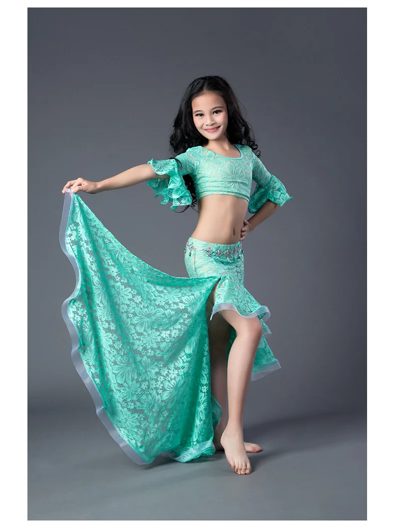 Дети ребенок девочка живота Танцы Восточный танец haie размахивая baladi Восточной индийский Танцы танцы костюм бюстгальтер пояс юбка комплект