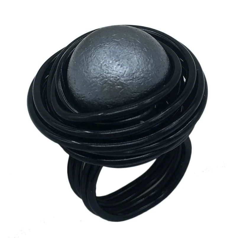 MANILAI, уникальные кольца ручной работы с искусственным жемчугом для женщин, модные ювелирные изделия, проволочные спиральные акриловые бусинки, винтажные кольца на палец, большие - Цвет основного камня: Gray