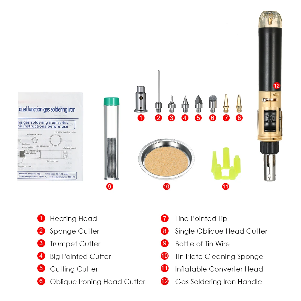 Серый 12 в 1 паяльник Комплект Полная Электроника сварочный инструмент ремонт автомобиля газовая пайка САМОЗАЖИГАЮЩИЙСЯ факел на открытом воздухе