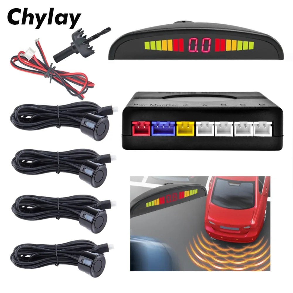 Ein Satz Parkplatz Sensor Led-anzeige auto reverse Backup Radar Monitor Detektor System mit 4 parkplatz sensoren Auto Auto Parktronic Ein Satz Parkplatz Sensor Led-anzeige auto reverse Backup Radar Monitor Detektor System mit 4 parkplatz sensoren Auto Auto Parktronic