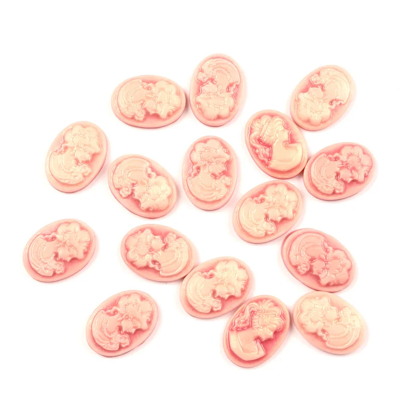 

LF 50Pcs Oval Pink Resin Beauty Head 18mm Decoration Crafts Flatback Cabochon Embellishments For Scrapbooking Diy Accessories