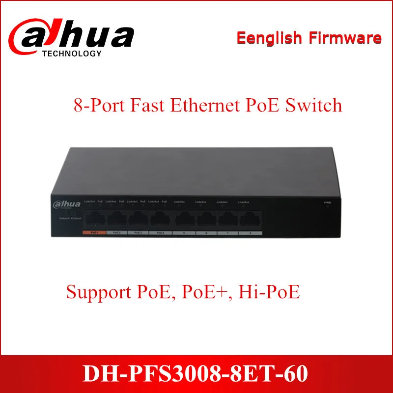 

Dahua 8 CH Fast Ethernet PoE Switches Support 802.3af 802.3at Hi-PoE Power Supply Standar PFS3008-8ET-60 with 4 CH PoE