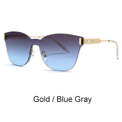Ralferty роскошные женские Солнцезащитные очки женские кошачий глаз фирменный дизайн без оправы UV400 Покрытие Солнцезащитные очки прозрачные оттенки зеленый D22074 - Цвет линз: Gold - Blue Gray