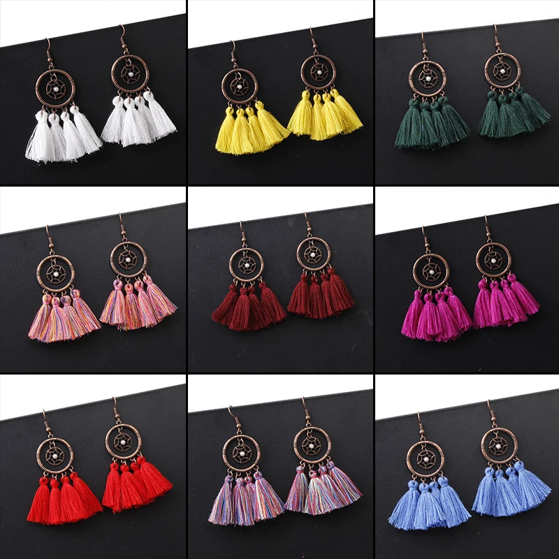 

Bohemian Handmade Tassel Dangling Statement Earrings For Women boho Round Ethic pendientes mujer moda 2019 Wedding Bridal