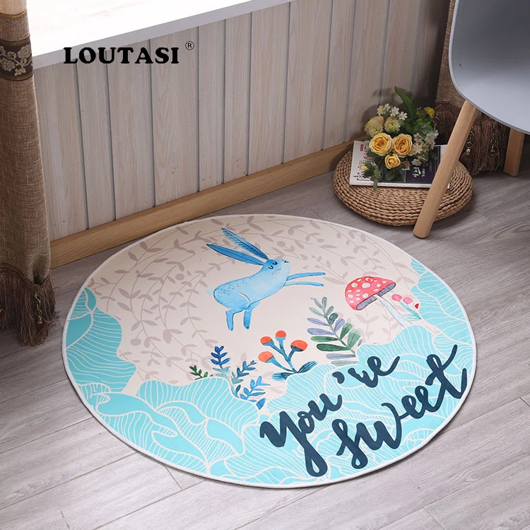

LOUTASI Cartoon Rabbit Printed Round Carpet For Living Room Computer Chair Area Rugs Children Play Tent Floor Mat Cloakroom Rug