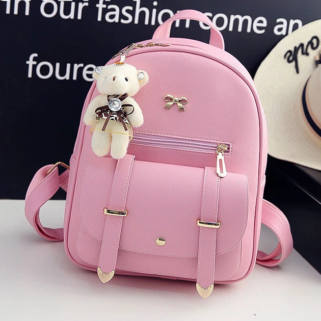 

Women Backpacks Fashion PU Leather Shoulder Bag Color Solid Small Backpack School Bags Bagpack for Girl Compound Embossed Set