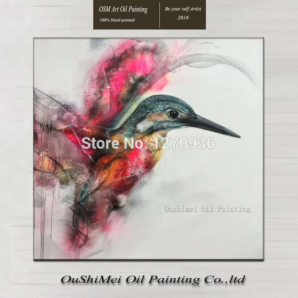 

Hand Painted Animal Bird Oil Painting on Canvas Modern Watercolor Cute Long Mouth Flying Bird Painting for Home Wall Decor