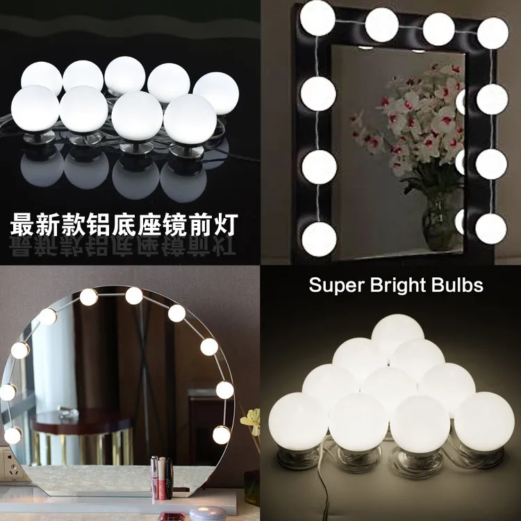 LED Dimmable Light Bulbs Vanity Makeup Mirror light White 10Bulbs Touch Control  Mirror Lamp Headlight Hollywood DIY Lamp