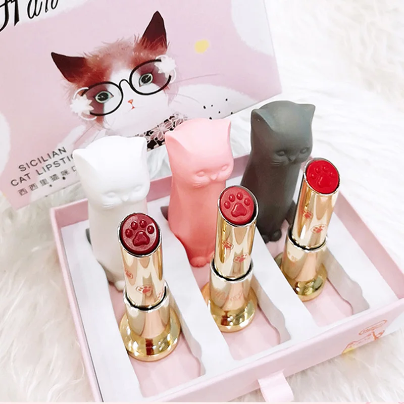 

3pcs/Set Nutritious Cat Paw Lipstick Cat lip Stick Set Waterproof Long Lasting Lipstick Moisturizing Cute Kitty lipstick Batom