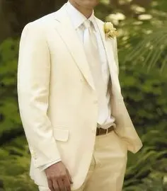 Light Beige Linen Suits Beach Wedding Tuxedos For Men Custom Made