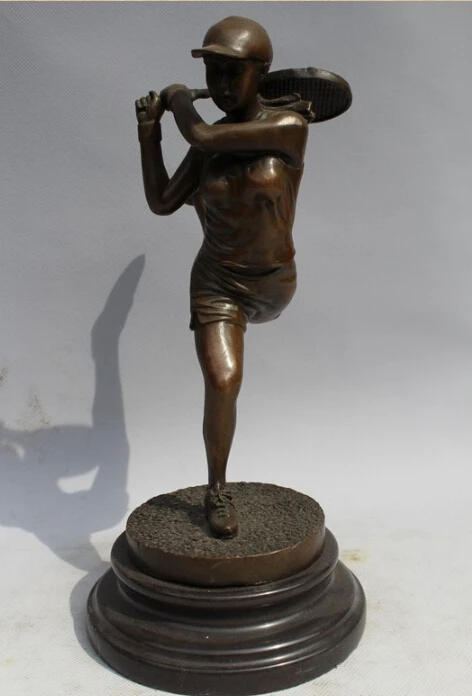 

free 10"Western Art sculpture Bronze Marble Exercise play tennis Statue fast