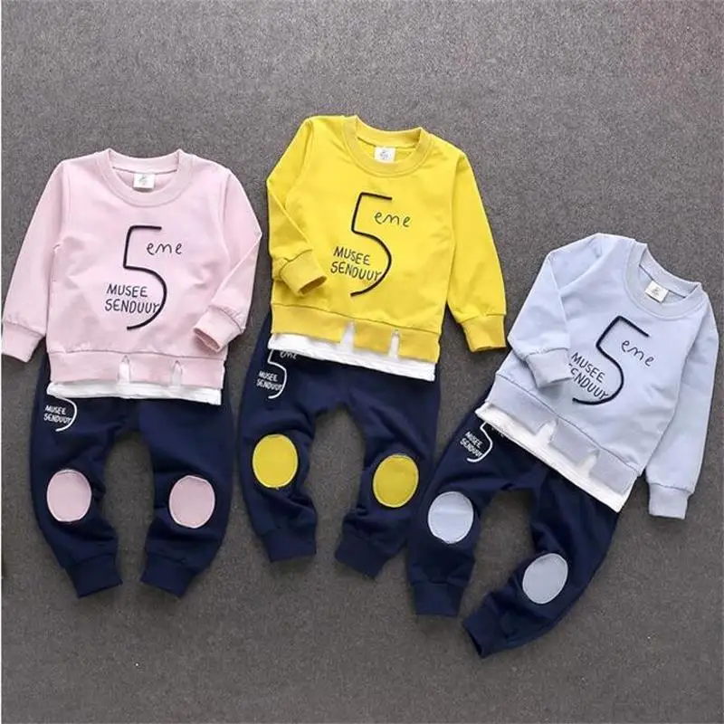 

New 2018 Baby Boy Girls Clothing Sets Spring Autumn Baby Casual Fashion Numeral 5 Sweater+trousers Two-piece Kids Clothes Sets