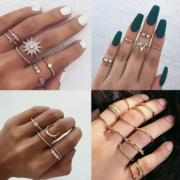 

FNIO Bohemian Rings Set For Women Retro Crystal Flower Knuckle Ring Statement Female Jewelry Gift Wholesale