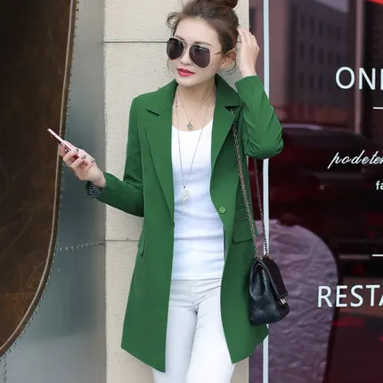Женский пиджак и куртки средней длины, однобортные однотонные женские куртки и пальто, весеннее тонкое пальто с длинными рукавами GQ1568 - Цвет: Green
