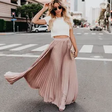 Женские однотонные плиссированные юбки с высокой талией, облегающие свободные богемные длинные юбки TS95