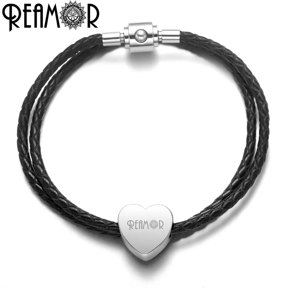 REAMOR 5 stücke 316L Edelstahl Blank Herz Runde Perle Gravieren Logo Liebe Metall Charme Perlen Für Schmuck Machen Armband DIY Bead