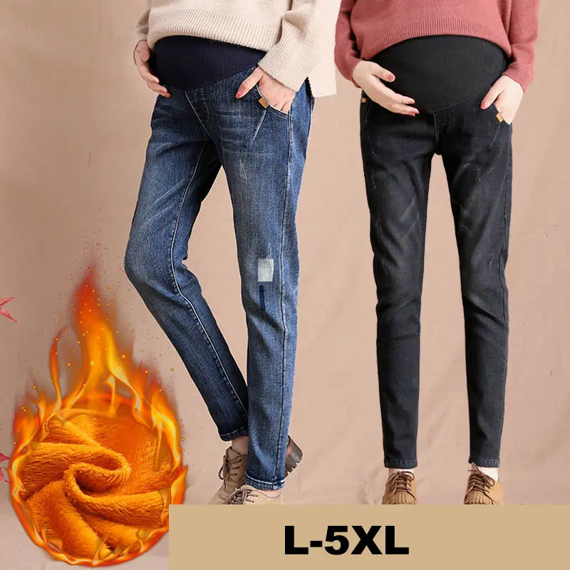 Зимние штаны для беременных; коллекция года; теплые джинсовые брюки для беременных женщин; зимняя одежда для беременных женщин; большие размеры; джинсовые брюки