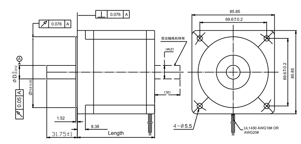 SM86HT80-5504A 4-свинец Nema34 шаговый двигатель 5.5A лазера CNC Измельчить Пена плазменной резки