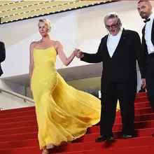 Элегантное без бретелек желтое вечернее платье со шлейфом 68th Cannes длинное вечернее платье для красной дорожки