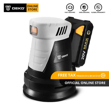 

DEKO DKSD20Q2 20V Cordless Random Orbit Sander with Hybrid Dust Canister and 15 Sheets of Sandpaper Electric Sander Woodworking