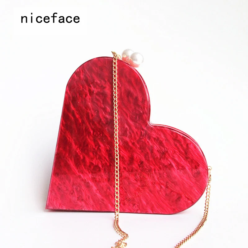 

2017 brand Women messenger bags Acrylic peach party Clutch package heart-shaped shoulder bag lady pearl light prom evening bag