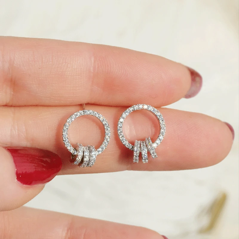 Новые серебряные серьги-гвоздики с геометрическими кругами для женщин, модные простые маленькие круглые серьги с кристаллами CZ, вечерние серьги, подарок