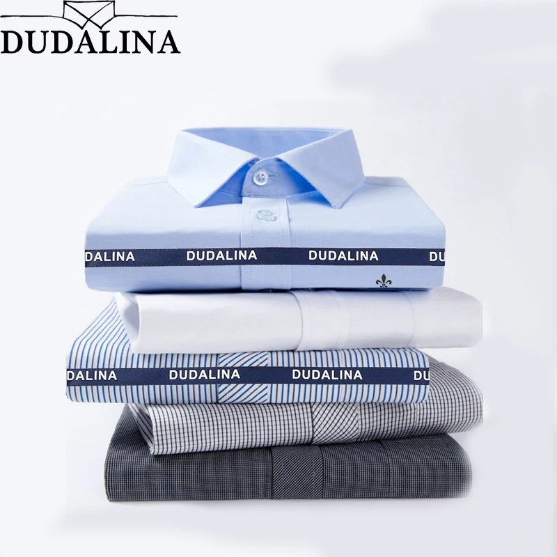 En Ligne DUDALINA 2017 Hommes Occasionnels À Manches Longues Solide chemise Slim Fit Mâle Entreprise Sociale Robe Poche de Chemise Hommes Vêtements Rayé
