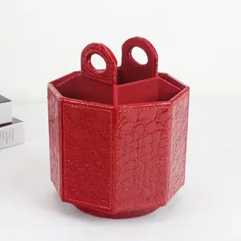 

5-slot octagon rotating home office rotating desktop leather storage box case croco red 260C