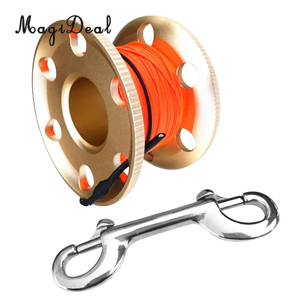 MagiDeal Ultralight Aluminum Alloy Scuba Diving Diver Finger Reel Wreck Cave Tech Spool, Dual End Bolt Snap Clip & 20m/50m Line
