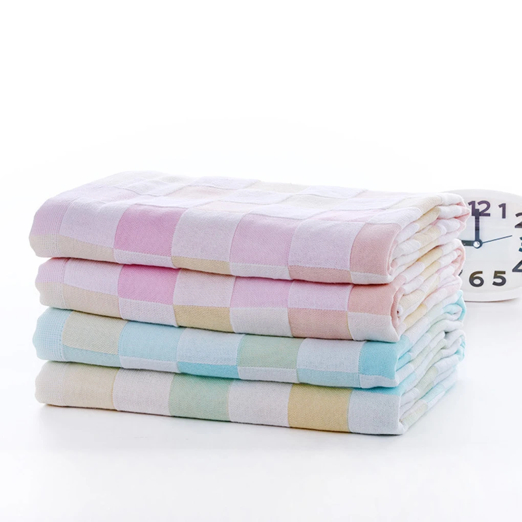 New Arrival 70*140cm Pure Cotton Double Layers Gauze Bath Towel Plaid