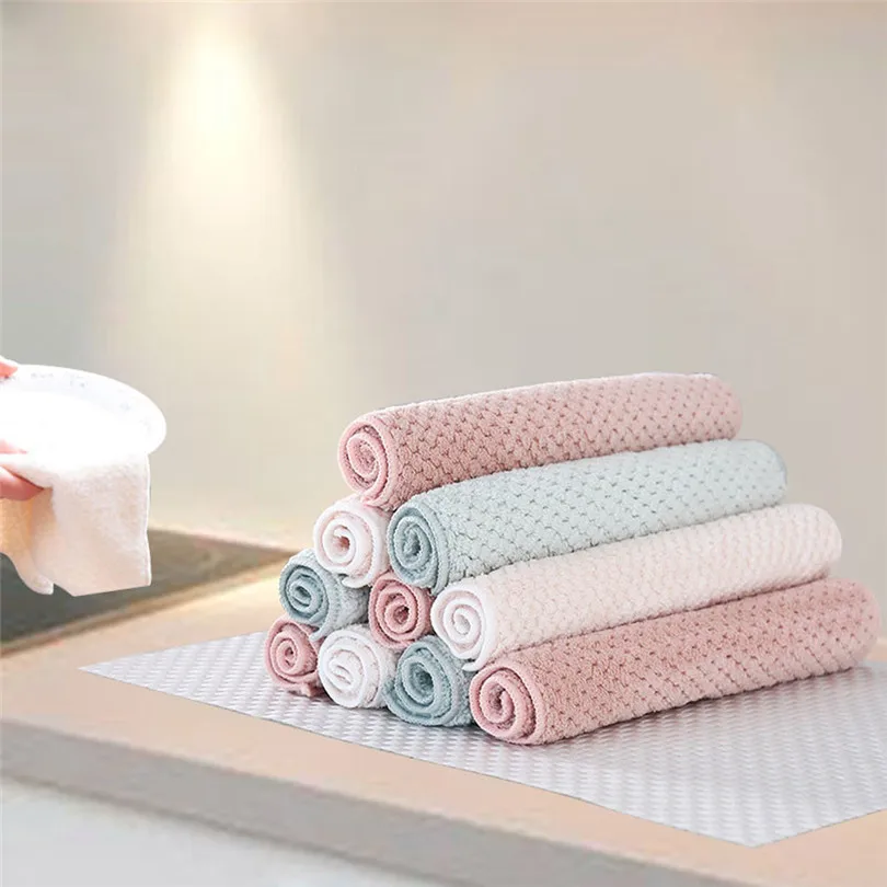 Kitchen Towel Coral Velvet Nonstick Oil Velvet Hand Towels Kitchen Quick-drying Hanging Hand Thickened Towels (2)
