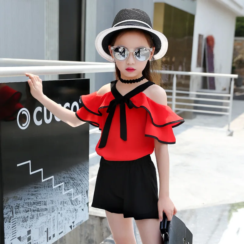 

Girl Shorts Suit Summer New Pattern Fashionable Chiffon Strapless Chalaza Twinset Children's Garment Summer Wear