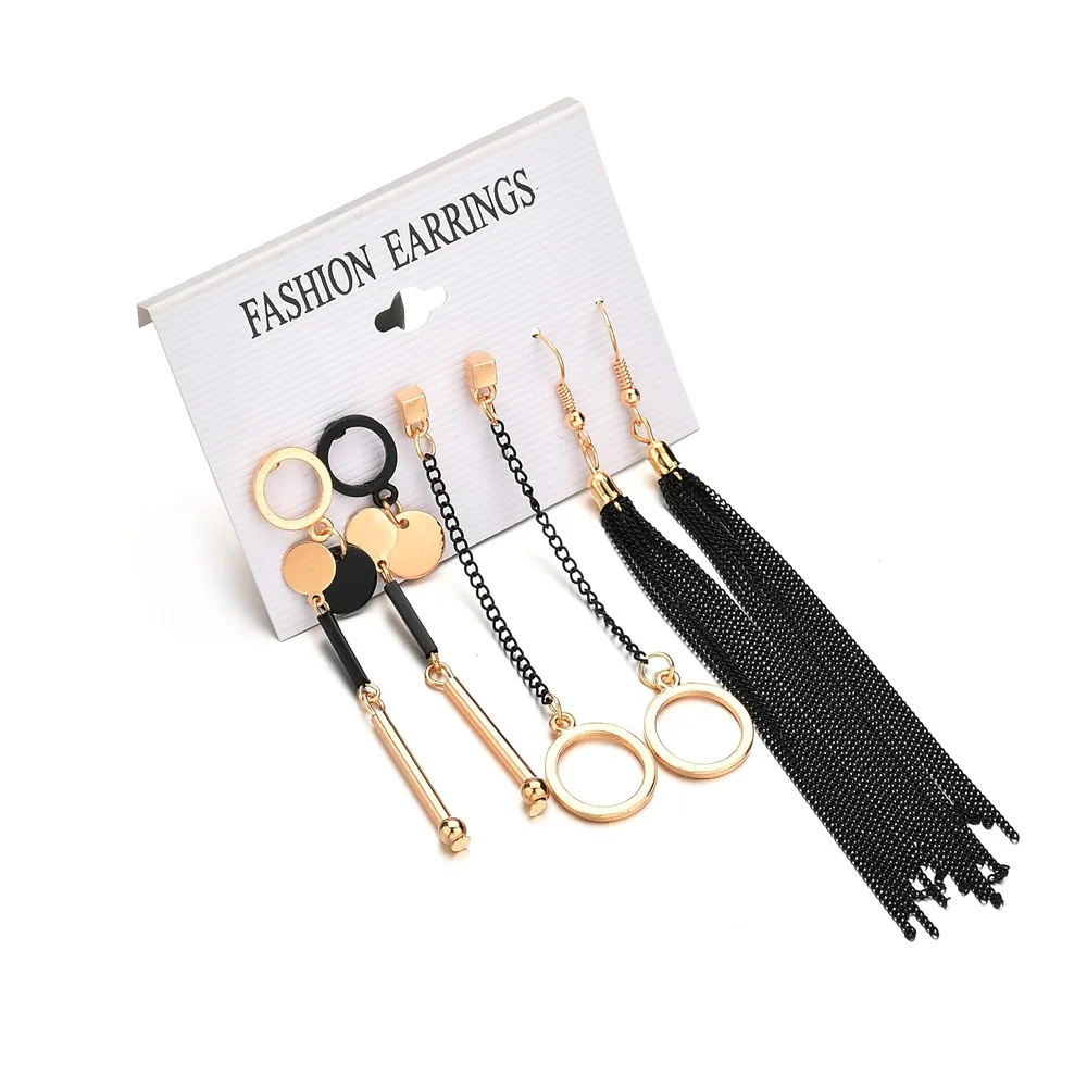 

SexeMara Rose Gold Color Long Tassel Stud Earrings Set Fashion Round Irregular Stainless Steel Earrings For Women Jewelry Gift