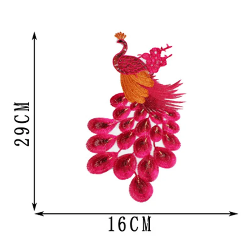 Вышивка патч павлин кружева красный желтый синий одежда вышивка чистая низ DIY одежда аксессуары для шитья кружева - Цвет: C Rose red 16x29cm