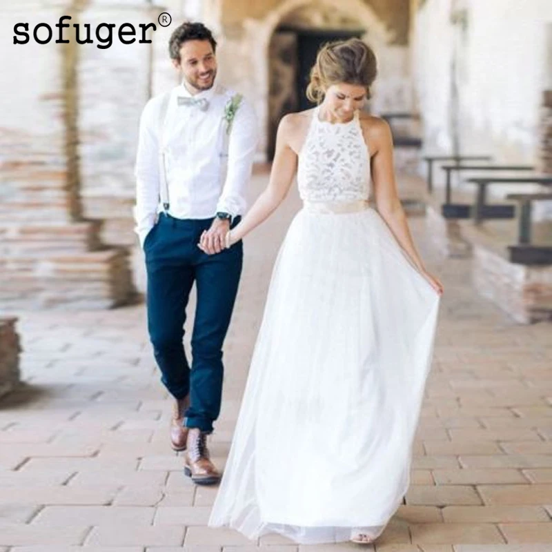 white long halter neck dress