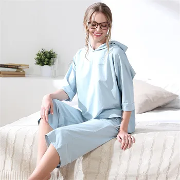 

QIANXIU pajama sets Fashion half sleeve wide-legged pants pyjamas women Cotton loose and comfortable sleepwear pyjama femme 2019