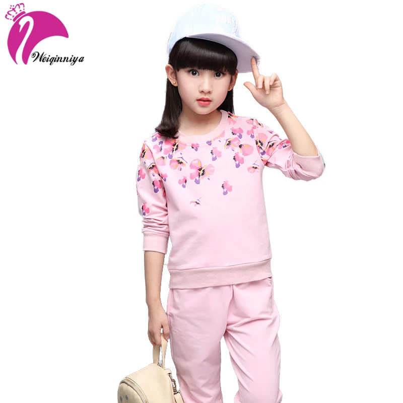 

Winter Girls Clothing Sets Fashion Floral Prining Sweatshirts+Pants Girls Suit Casual Cotton conjuntos infantis para menina